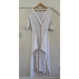 Callahan Knitwear Sami Ribbed V-Neck Wrap Midi Dress Womens XS White Cottagecore